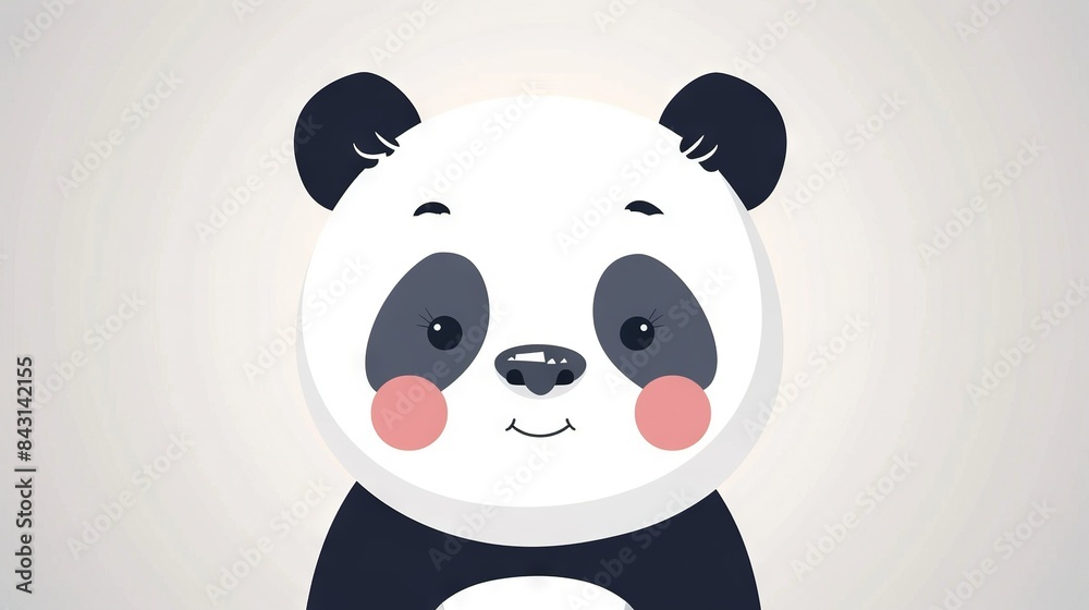 A panda bear with a black and white face, black ears, and pink nose, sitting on a light gray background A panda bear with a black and white face, black ears, and pink nose, sitting on a light gray background