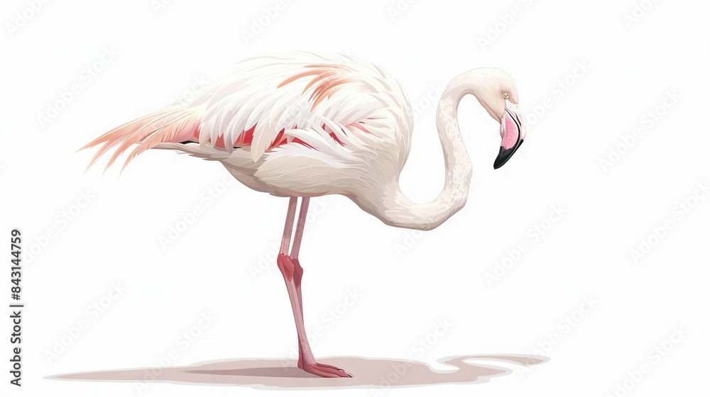 A pink flamingo perched on its hind legs with its head tilted and legs splayed A pink flamingo perched on its hind legs with its head tilted and legs splayed