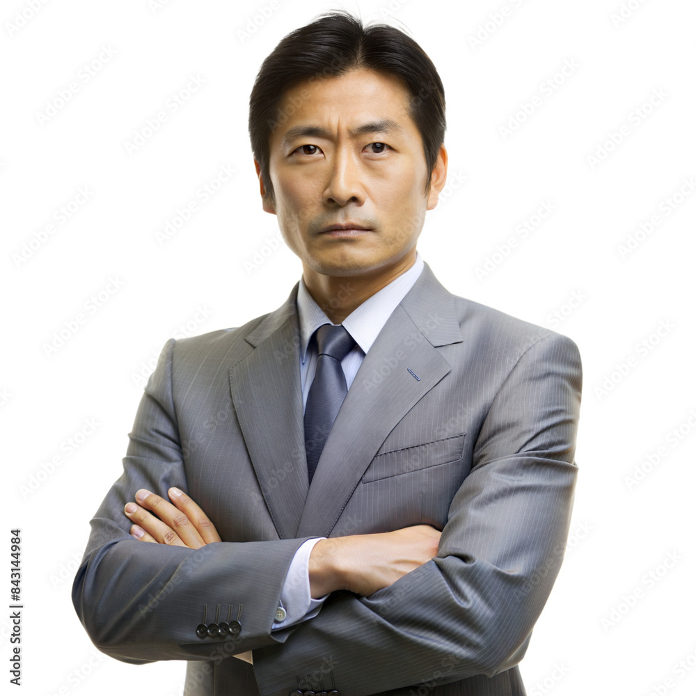 Asian Businessman With Arms Crossed Standing in Suit