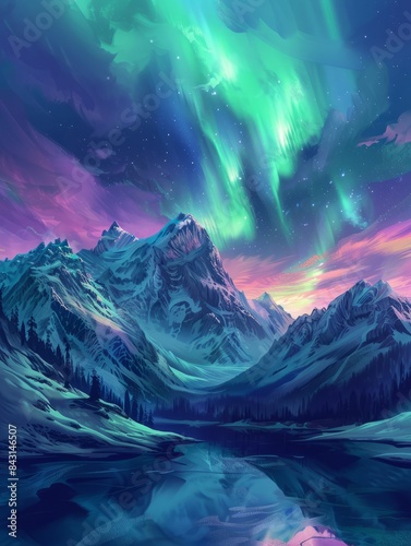 Beautiful landscape of an Aurora Borealis  Northern Lights hyper realistic 