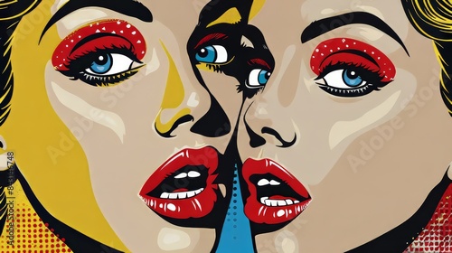 Pop Art Woman With Red Lips and Blue Eyes