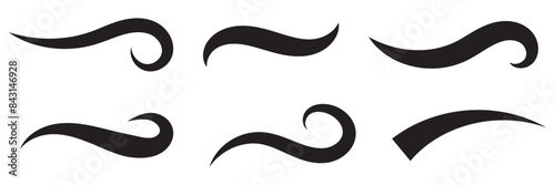 Swoosh and swash typography tails shape. Underline retro swoop wave line for athletic tshirt. Vector strockes set