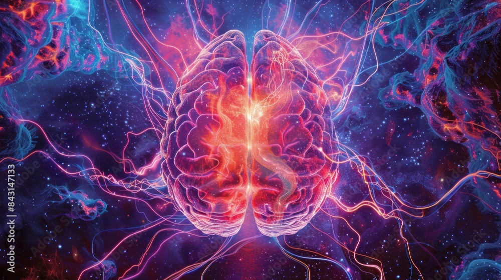 Human brain digital illustration. nerves and neural pathways traverse the brain and transmit information throughout the body. Human brain digital illustration. nerves and neural pathways traverse the brain and transmit information throughout the body.