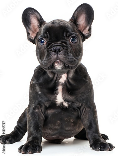 Puppy French Bulldog in front of white background. hyper realistic 