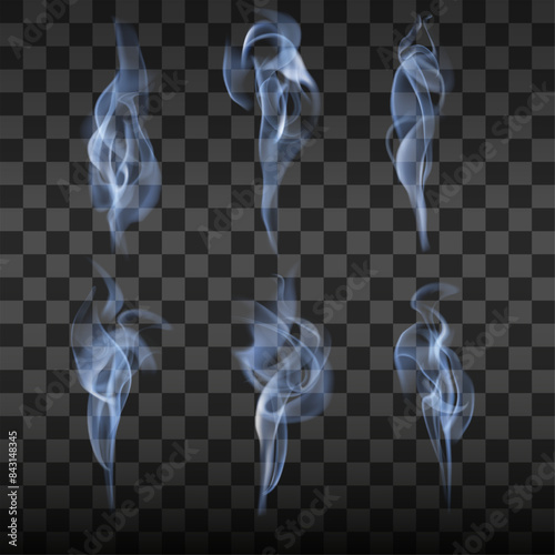Vector set of realistic transparent smoke or steam. Vector illustration