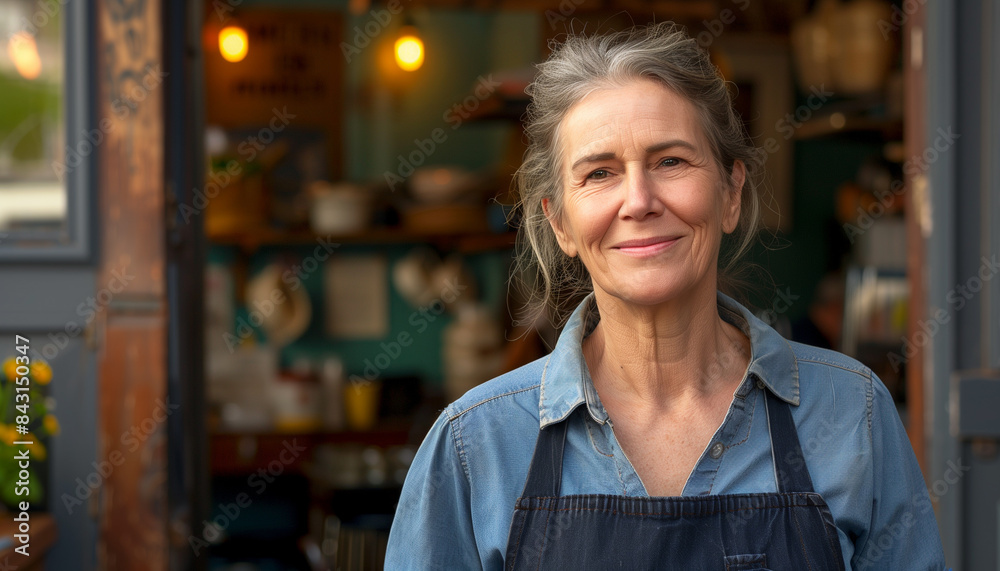 Smiling Mature Woman Standing in Front of Her Shop