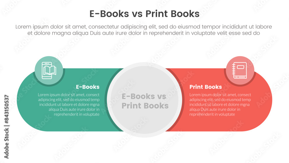 ebook vs physical book comparison concept for infographic template