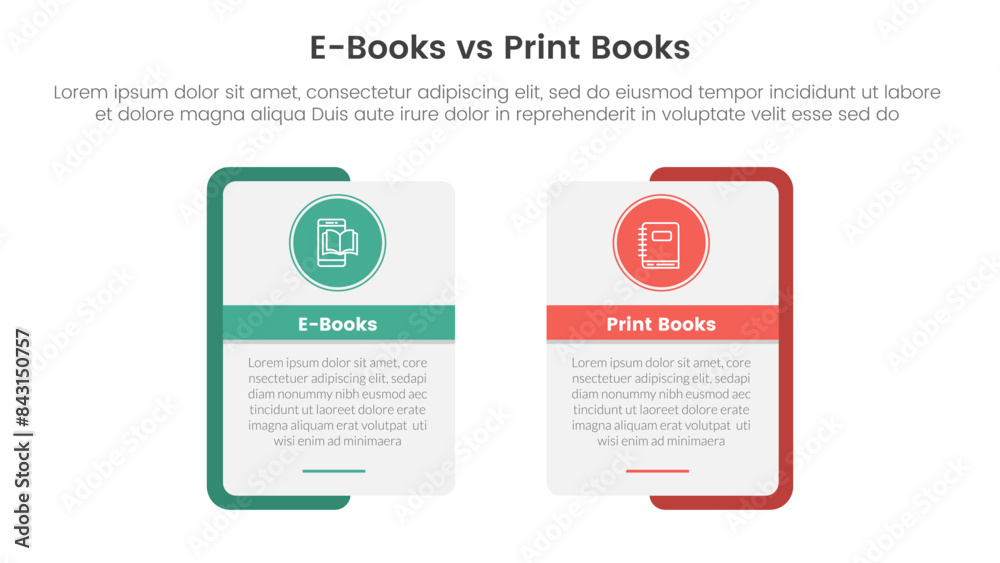 ebook vs physical book comparison concept for infographic template banner with rectangle shape bold outline and circle badge with two point list information ebook vs physical book comparison concept for infographic template banner with rectangle shape bold outline and circle badge with two point list information