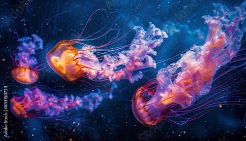 Stunning Jellyfish Gliding in Dark Ocean Waters