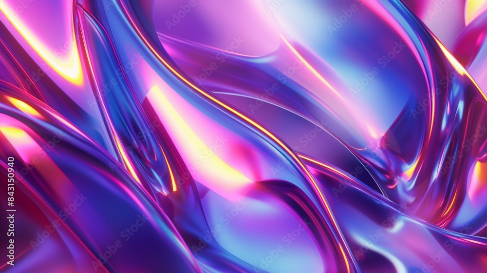 Abstract vibrant 3D rendering of flowing metallic shapes in pink, purple, and blue colors with glossy finish Abstract vibrant 3D rendering of flowing metallic shapes in pink, purple, and blue colors with glossy finish