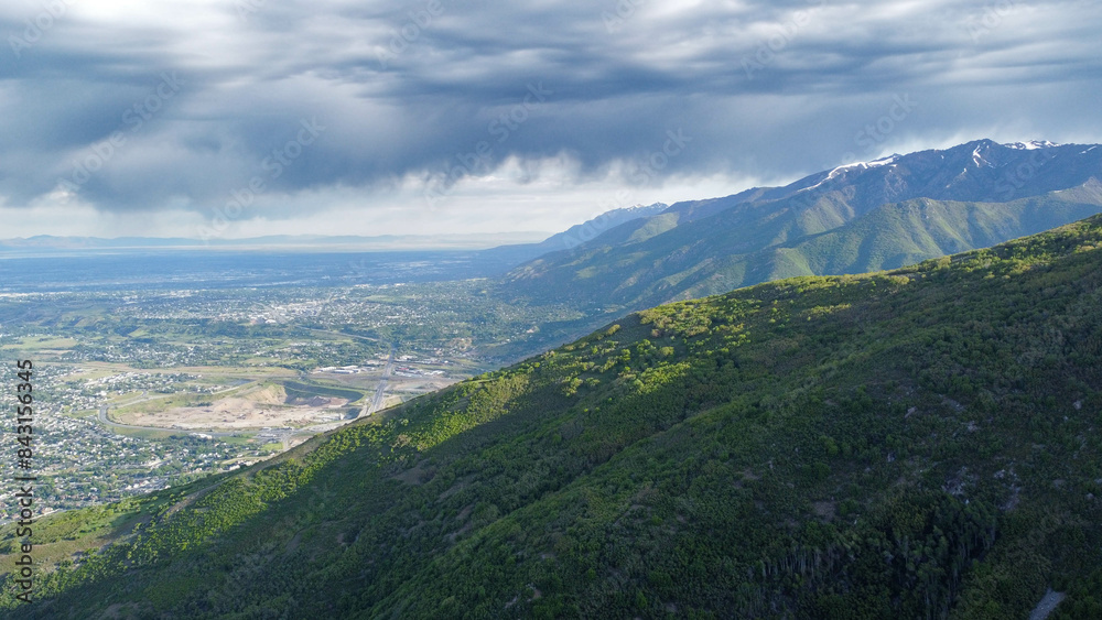 Aerial Views of Richmond Utah Canyon Mountain Range and Cache Valley Area with Incoming Storm Clouds Aerial Views of Richmond Utah Canyon Mountain Range and Cache Valley Area with Incoming Storm Clouds