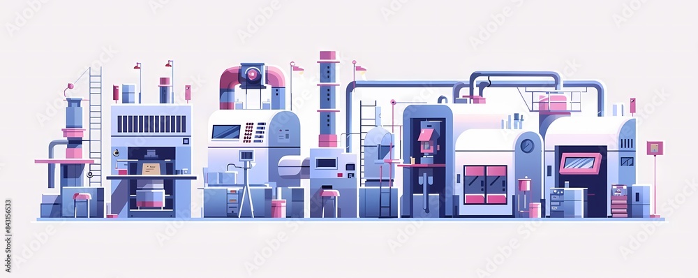 Flat design digital manufacturing technology with automated robotic arms, smart factory setting Flat design digital manufacturing technology with automated robotic arms, smart factory setting
