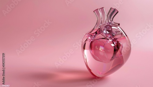 3D render of a glass human heart on a pink background, with the text "496087"