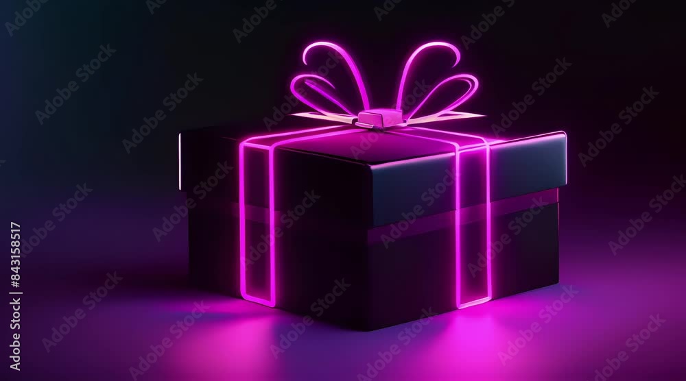 gift box with neon light, generated ai