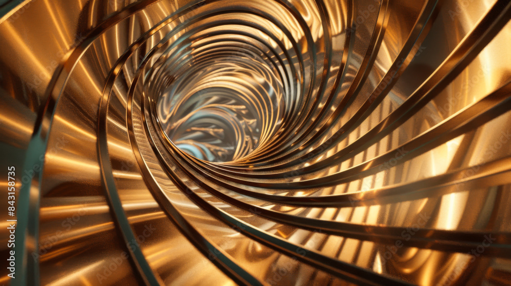 Fototapeta premium Optical illusion, golden spirals. Shiny spirals creating an illusion. Abstract background concept.
