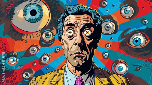 Man Surrounded by Eyes in Psychedelic Art