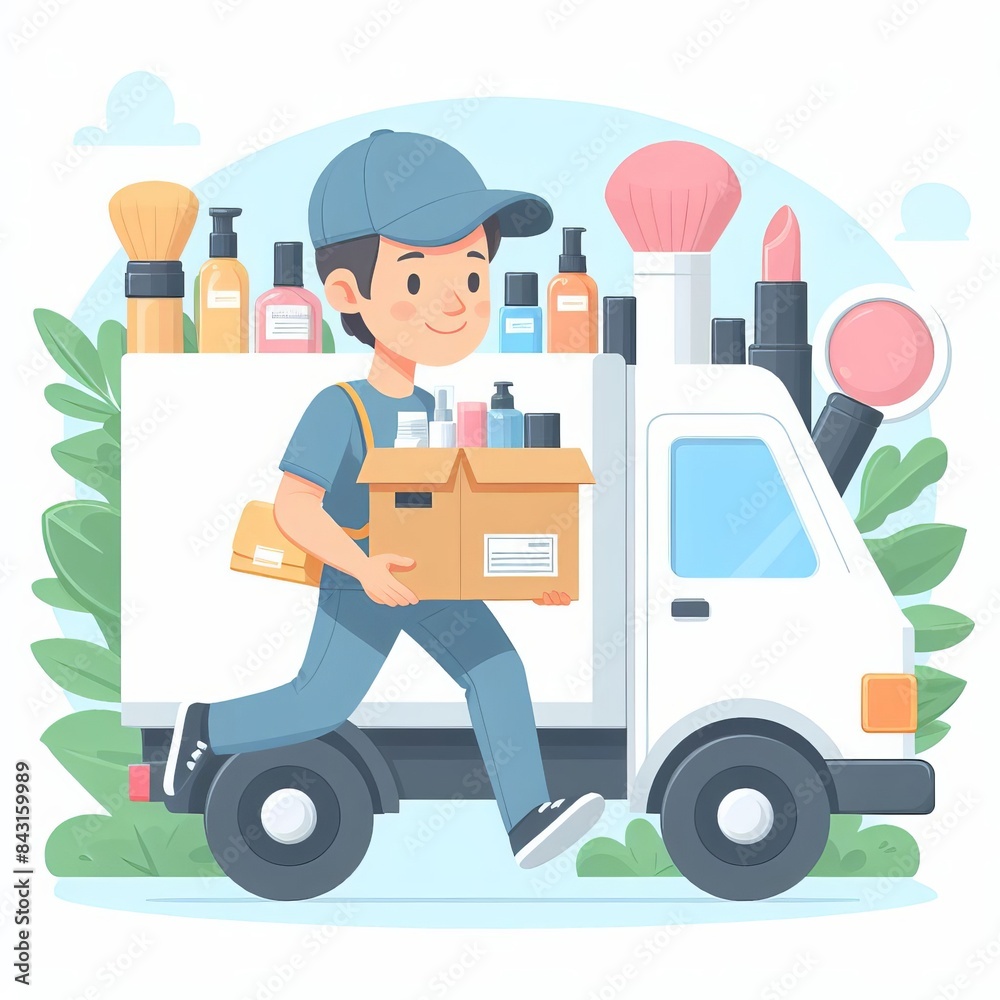 Cosmetics delivery advertisement. Courier services for online orders Cosmetics delivery advertisement. Courier services for online orders