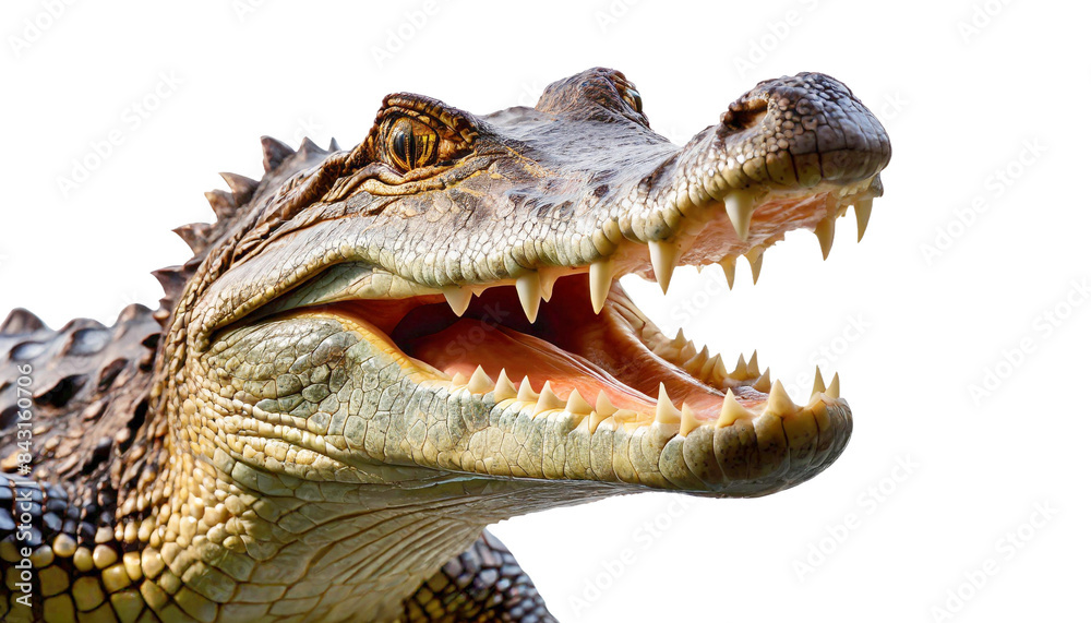Obraz premium Transparent background, a crocodile with its mouth wide open, illustration.