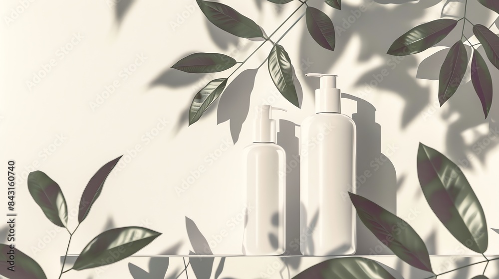 A simple and elegant product display. The bottles are placed on a white shelf with a white background.