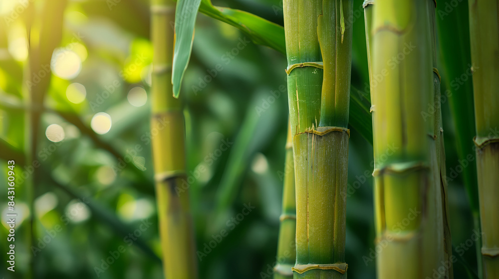 Obraz premium Bamboo Stems with Green Leaves in Sunlight
