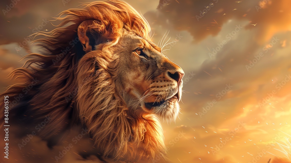 Naklejka premium The lion is the king of the jungle. He is a symbol of strength, courage, and power. This image captures the lion in all his glory.