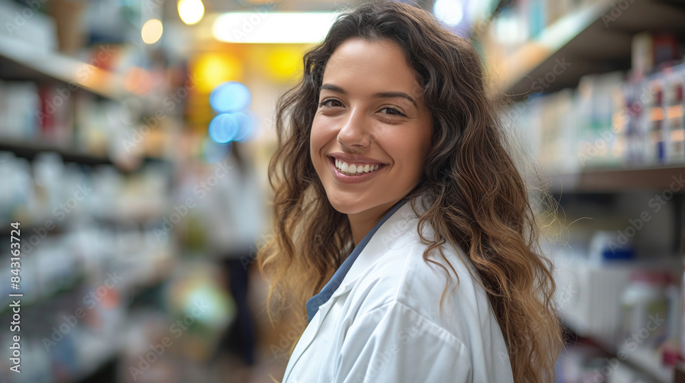 female pharmacist smiling in her work female pharmacist smiling in her work
