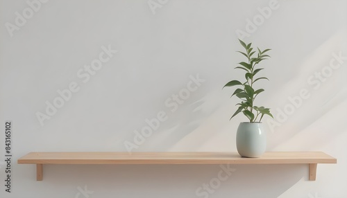   Clean Aesthetic Scandinavian style table   shelf with decorations. minimalist interior.
