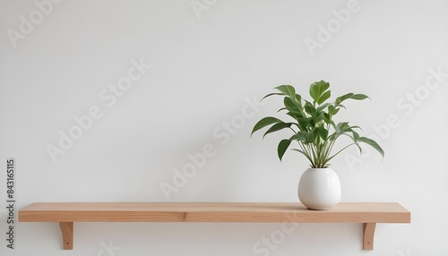   Clean Aesthetic Scandinavian style table   shelf with decorations. minimalist interior.