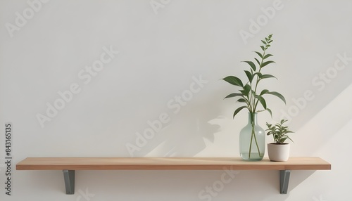   Clean Aesthetic Scandinavian style table   shelf with decorations. minimalist interior.