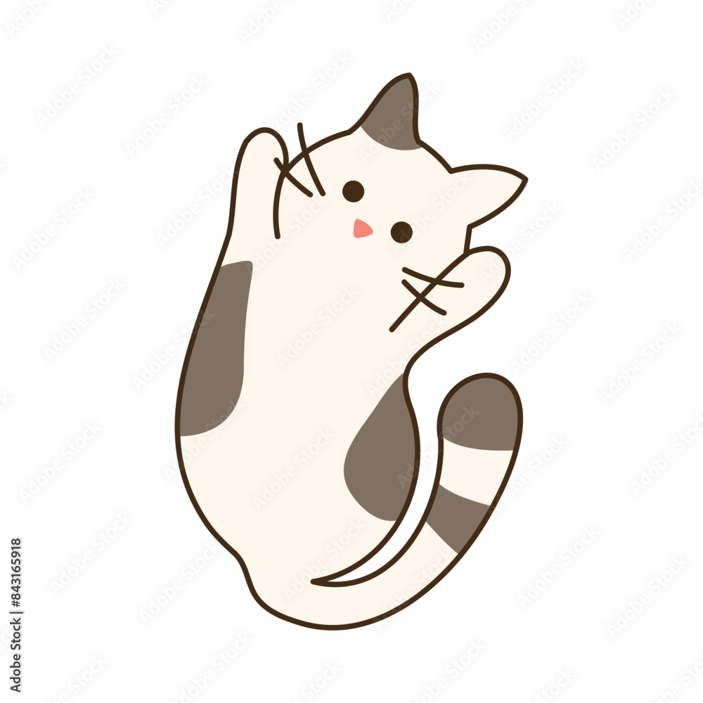 White-black cat lying on his back. Cute face. Kawaii domestic Kitten with whiskers and tail. Funny Pet. Feline animal. Isolated Character for Children. Colored Vector illustration with stroke White-black cat lying on his back. Cute face. Kawaii domestic Kitten with whiskers and tail. Funny Pet. Feline animal. Isolated Character for Children. Colored Vector illustration with stroke