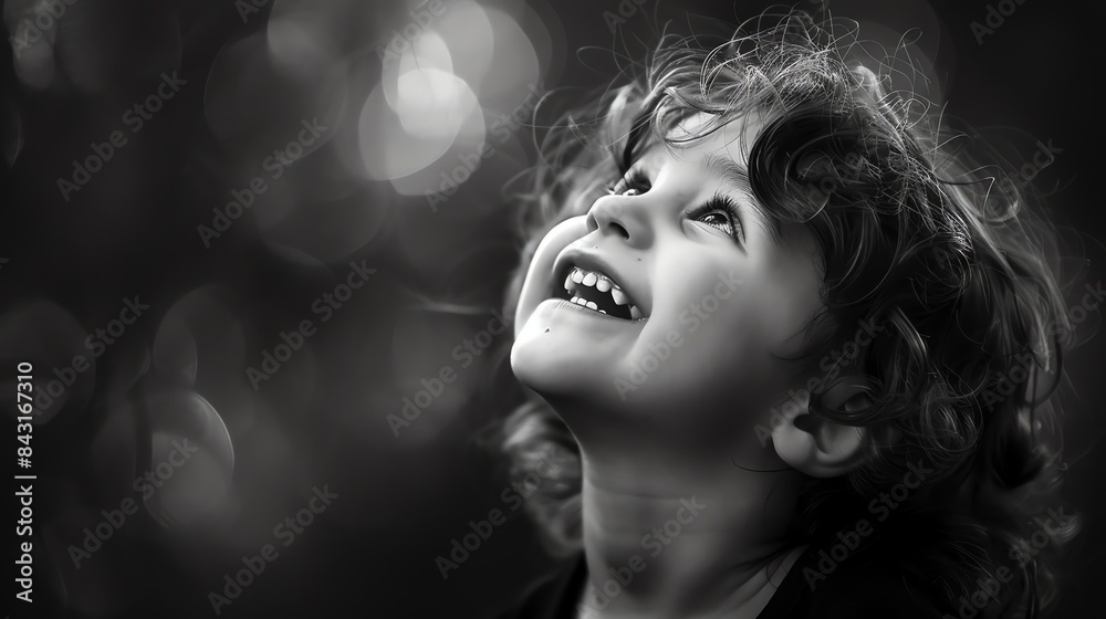 Little girl looking up at the sky, laughing with joy. Little girl looking up at the sky, laughing with joy.