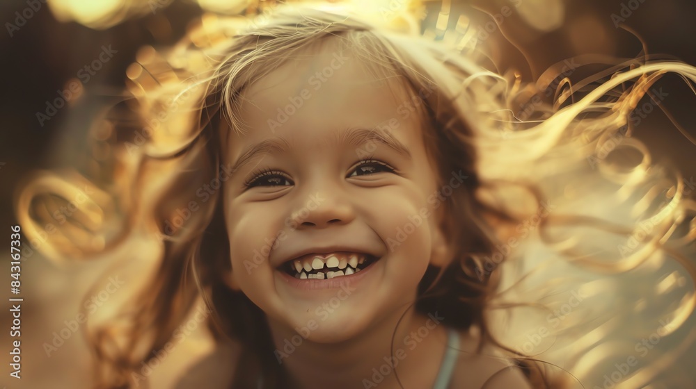 Little girl with long blond hair smiling happily. Little girl with long blond hair smiling happily.