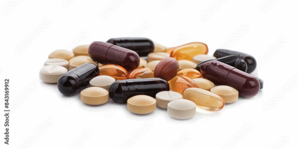 Pile of assorted pills showcasing a variety of vitamins and pharmaceutical products