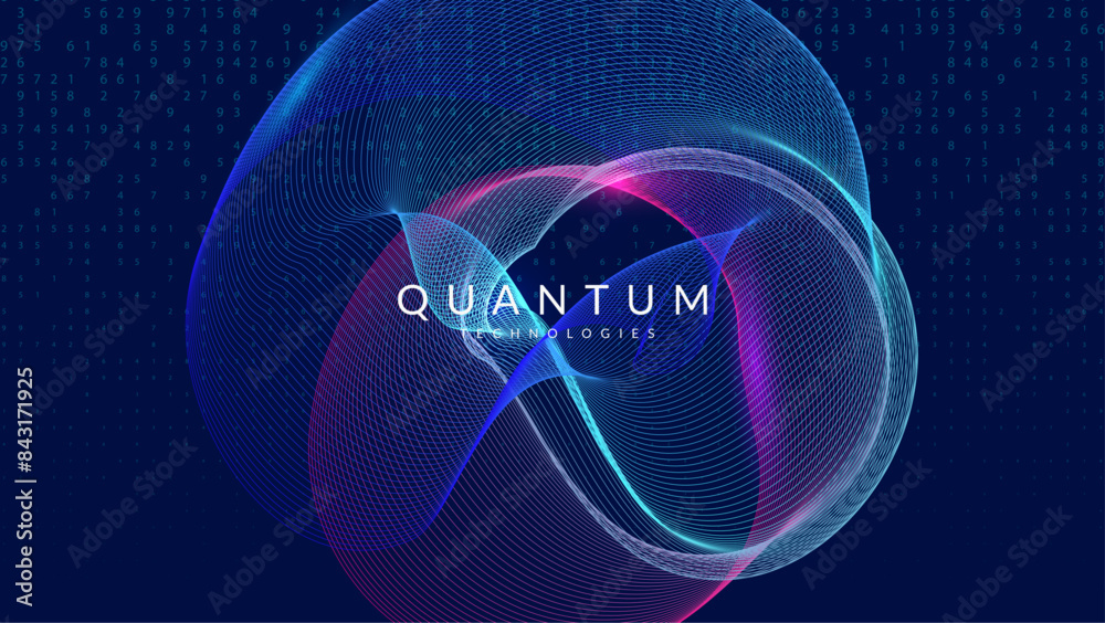 Quantum Background. Future intelligence in innovative digits. Network banner for computing design. Particles of energy in global information. Digital Background.
