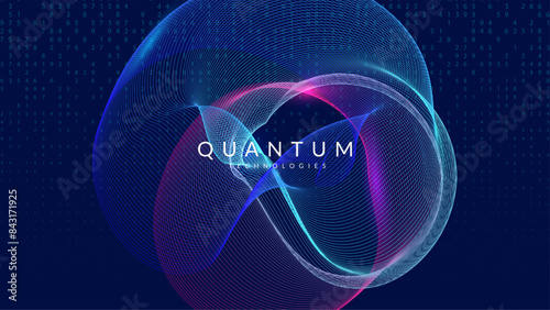 Quantum Background. Future intelligence in innovative digits. Network banner for computing design. Particles of energy in global information. Digital Background.
