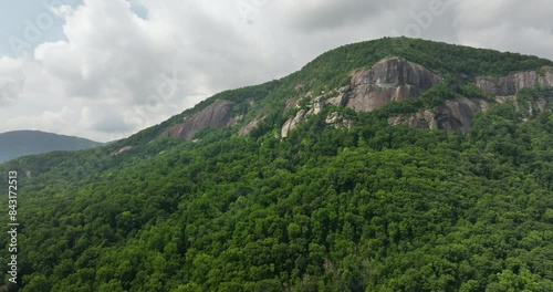 Aerial view of Chimney Rock at Chimney Rock State Park in North Carolina, USA. American travel destination in Appalachian mountains photo