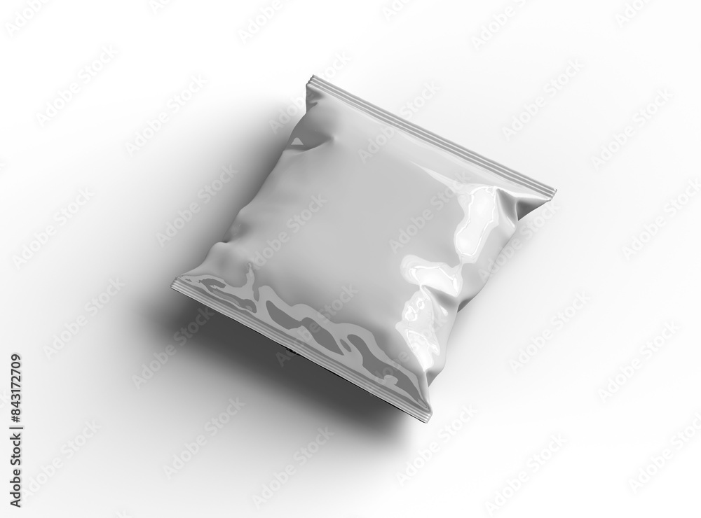 Naklejka premium Packaging mockup template for a square polyethylene bag for food on a transparent background. 3d render