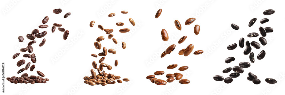 Set of Falling beans in the air isolated on a transparent background Set of Falling beans in the air isolated on a transparent background