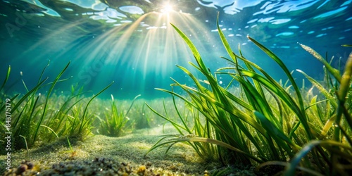 Sunlight streaming through underwater seagrass