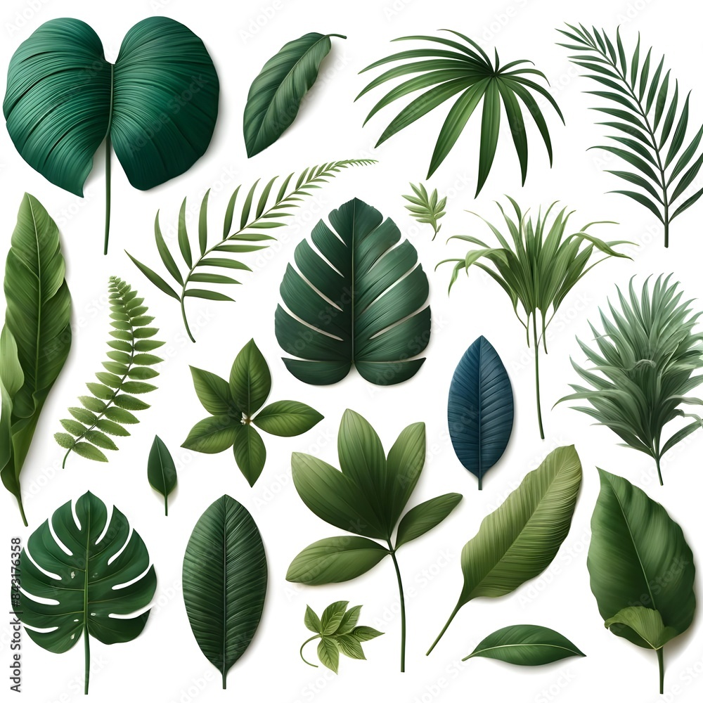 Fototapeta premium Set of Tropical leaves isolated on white background