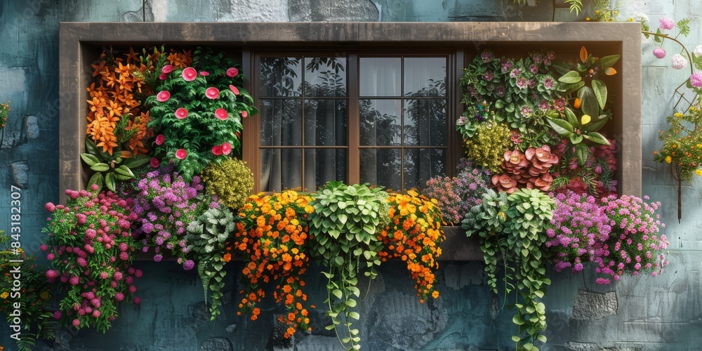 Obraz premium A beautiful window adorned with an abundance of colorful flowers