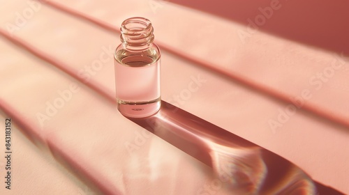 A small transparent bottle of face serum or essential oil with a glass dropper. photo
