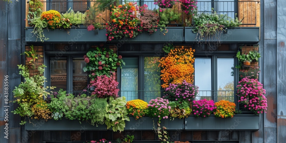 A building adorned with numerous flowers on its exterior A building adorned with numerous flowers on its exterior