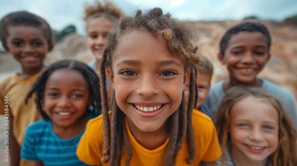 Group of diverse cheerful fun happy multiethnic children outdoors. Outdoor portrait of cheerful kids. Group of diverse cheerful fun happy multiethnic children outdoors. Outdoor portrait of cheerful kids.