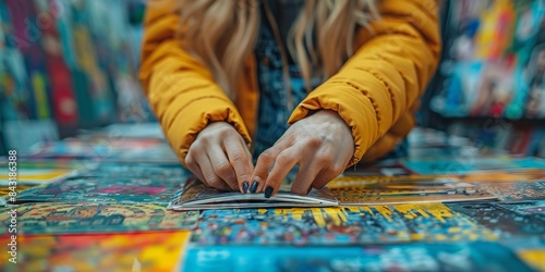 A woman is sitting at a table engaged in a puzzle game