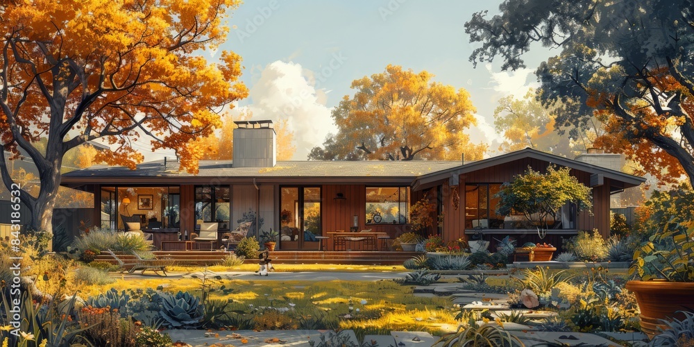 Pixelated house with trees, creating natural landscape Pixelated house with trees, creating natural landscape