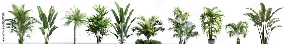 Fototapeta premium 3D tropical plants and bushes on white background