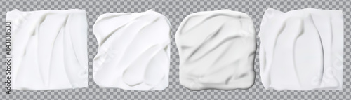 Creamy skincare lotion mousse product close-up. White foam cream texture, shampoo , sunscreen , Moisturizing beauty creme swatch. realistic cosmetic smear .  vector set .