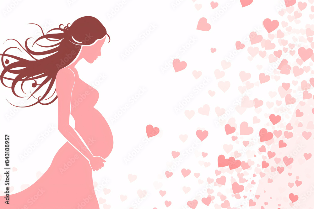 silhouette of a pregnant woman in pink surrounded by heart shapes creating a loving and tender atmosphere silhouette of a pregnant woman in pink surrounded by heart shapes creating a loving and tender atmosphere