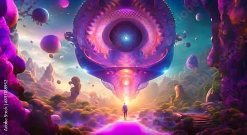 Explore subconscious disblank cover hidden realms in immersive thoughtprovoking psychedelic journey Concept Psychedelic Experience Subconscious Exploration Hidden Realms Thought Provoking 4k photo